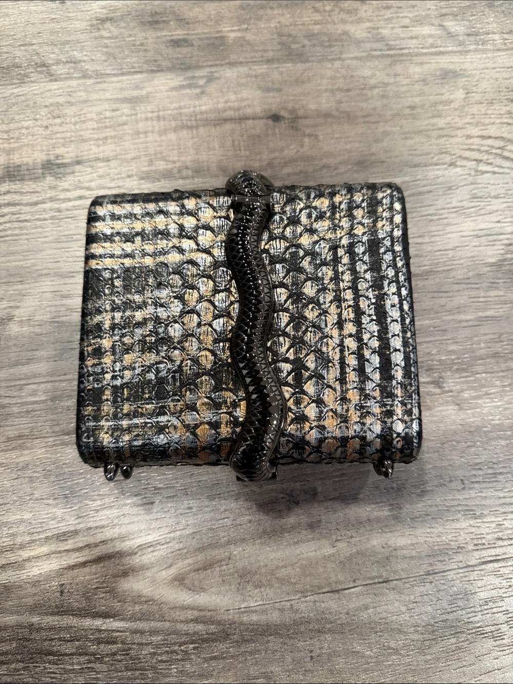 Jilly New York Black Metallic Exotic Skin Leather Clutch Bag w/ Dust Bag - Picture 4 of 9